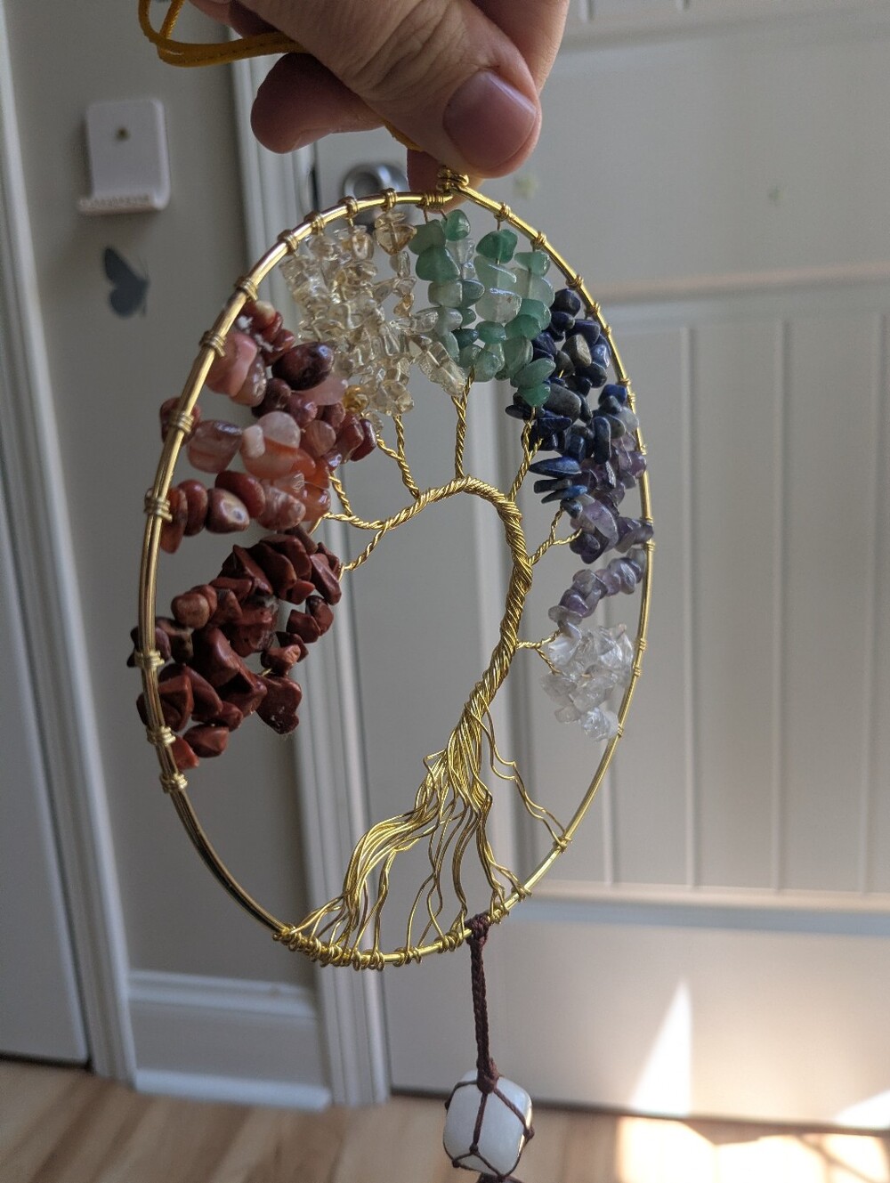 Gold Wire Tree of Life Chakra Crystal Suncatcher with Natural Stones